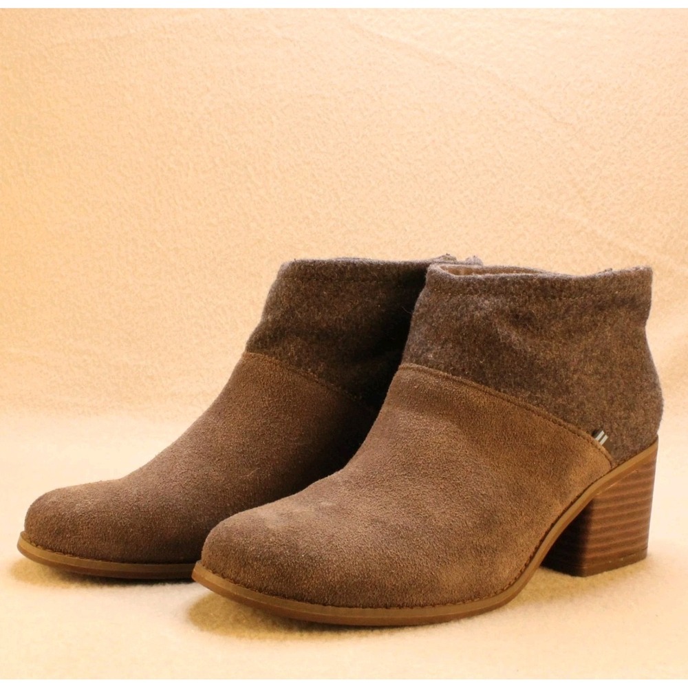 TOMS Leila Ankle Booties Gray Suede Wool Felt Size 7.5‎ Block Heel Booties